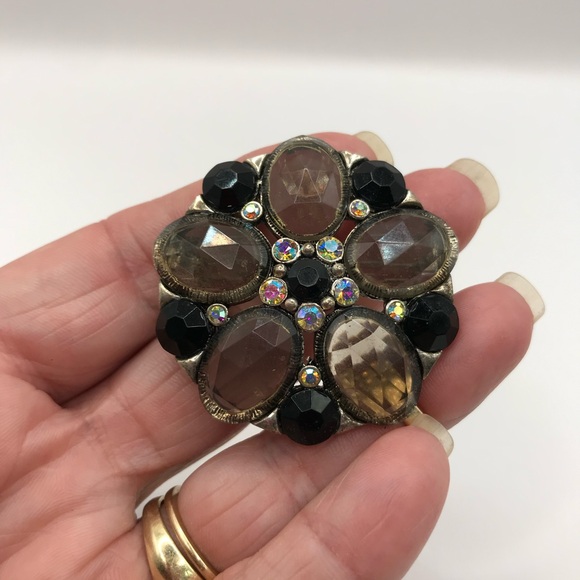 Chic Black and Silver-Tone with Rhinestones Brooch - Picture 4 of 5